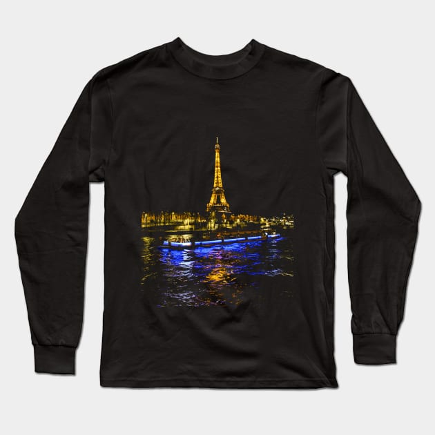 Eiffel Tower Reflection at Night Long Sleeve T-Shirt by paulponte